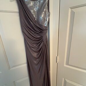 Adrianna Papell One Shoulder Silver and Gray Dress